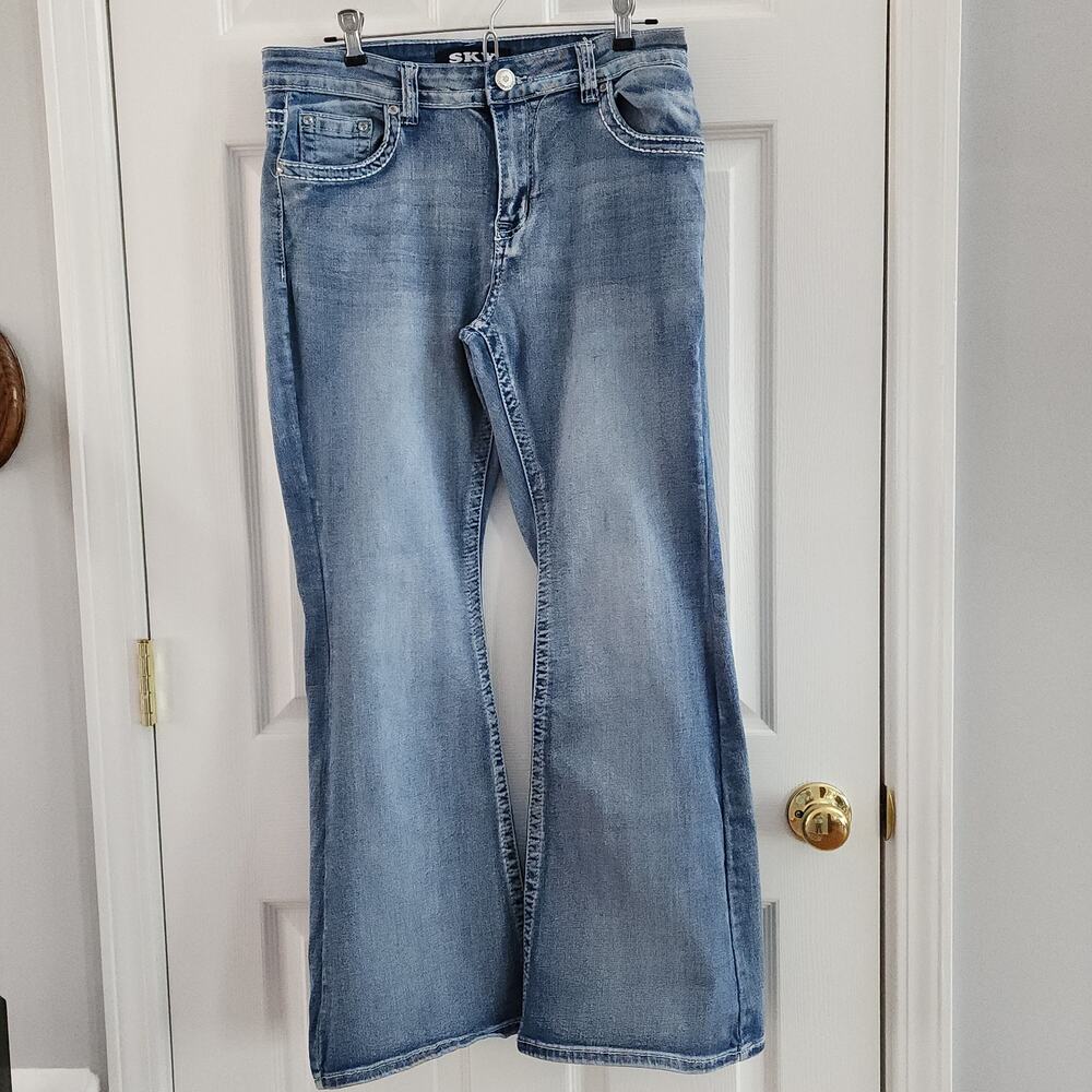 SKY Vintage Y2K Rhinestone Pocket Bell Bottom Jeans Size 13/14